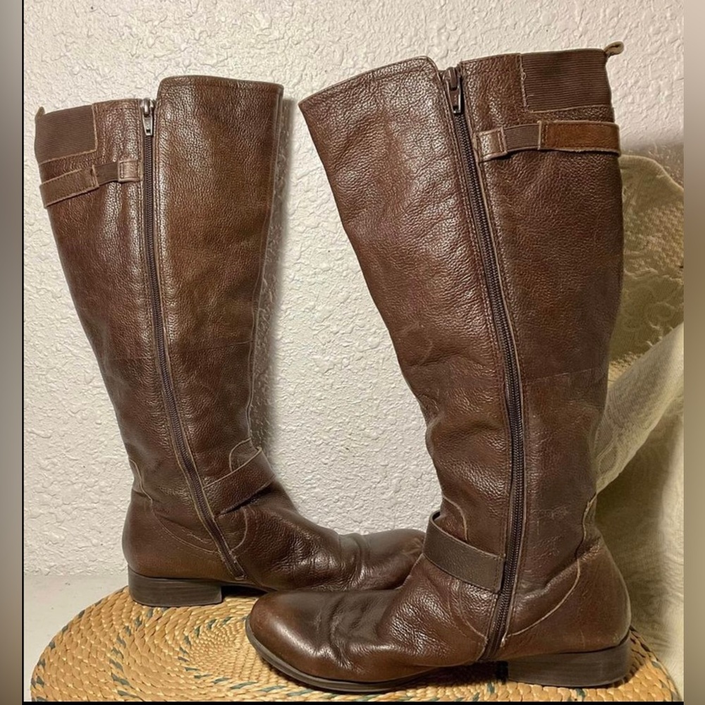Naturalizer Jersey Brown Leather Wide Calf Riding Boots Size 9M